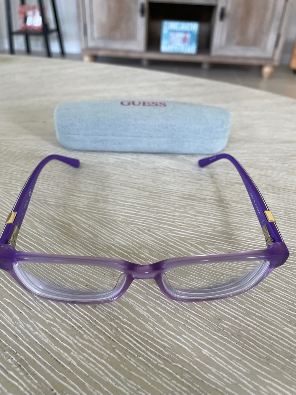 GUESS Petite Purple Rectangular Women's Glasses with Gold Accents; Includes case